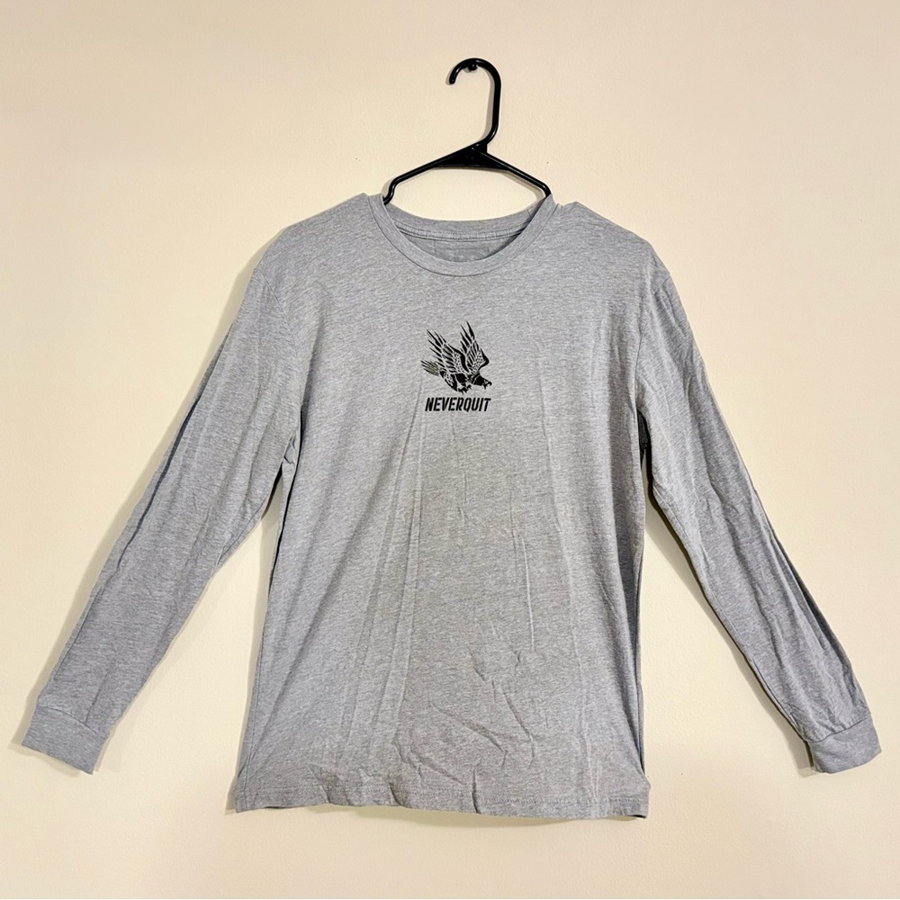 NFQ Men’s Never Quit “Freedom Eagle” Heather Gray Long Sleeve Tee Medium